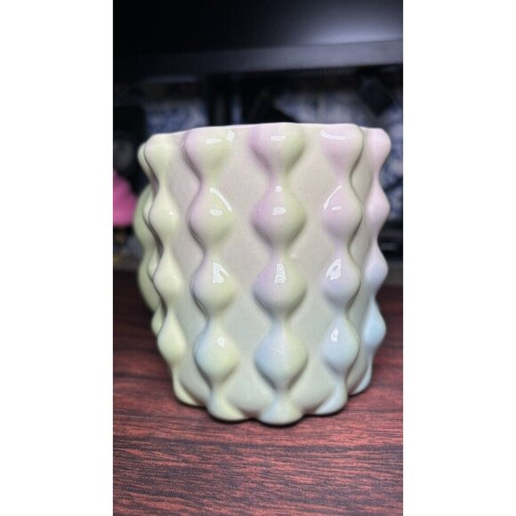 Gradient Ceramic Mug Pastel Green Pink Blue Textured Rippled Design - Picture 6 of 9